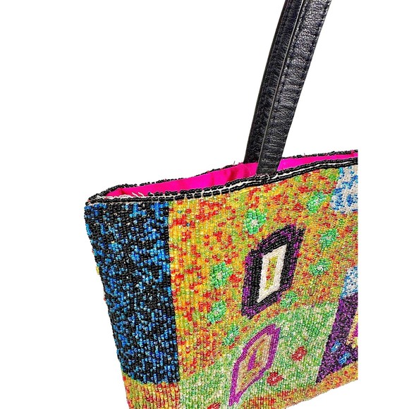 Christiana Beaded Multicolor Abstract Geometric Tote Purse - Picture 11 of 16
